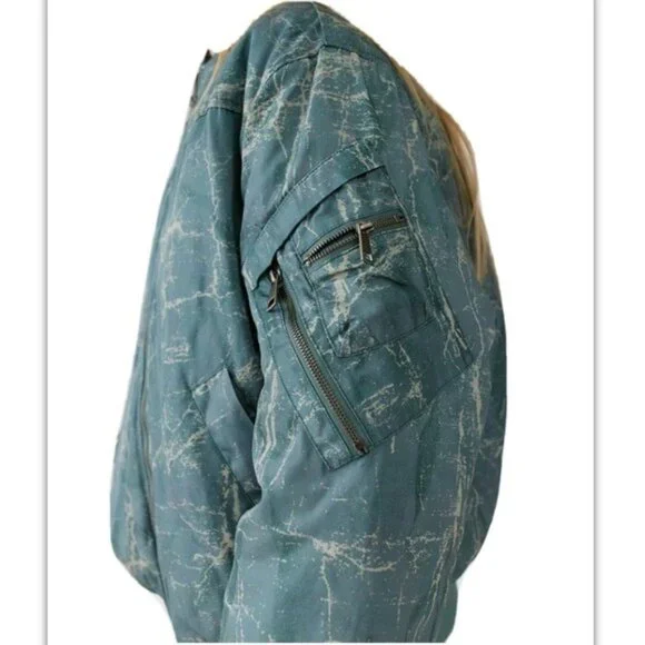 BDG Light Green Marble Print Puffer Bomber Jacket Size S - Picture 6 of 16